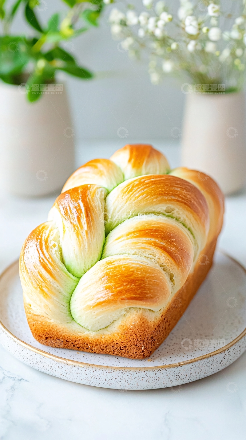 高清大图下载【趣麦麦图】绿色夹心辫子面包