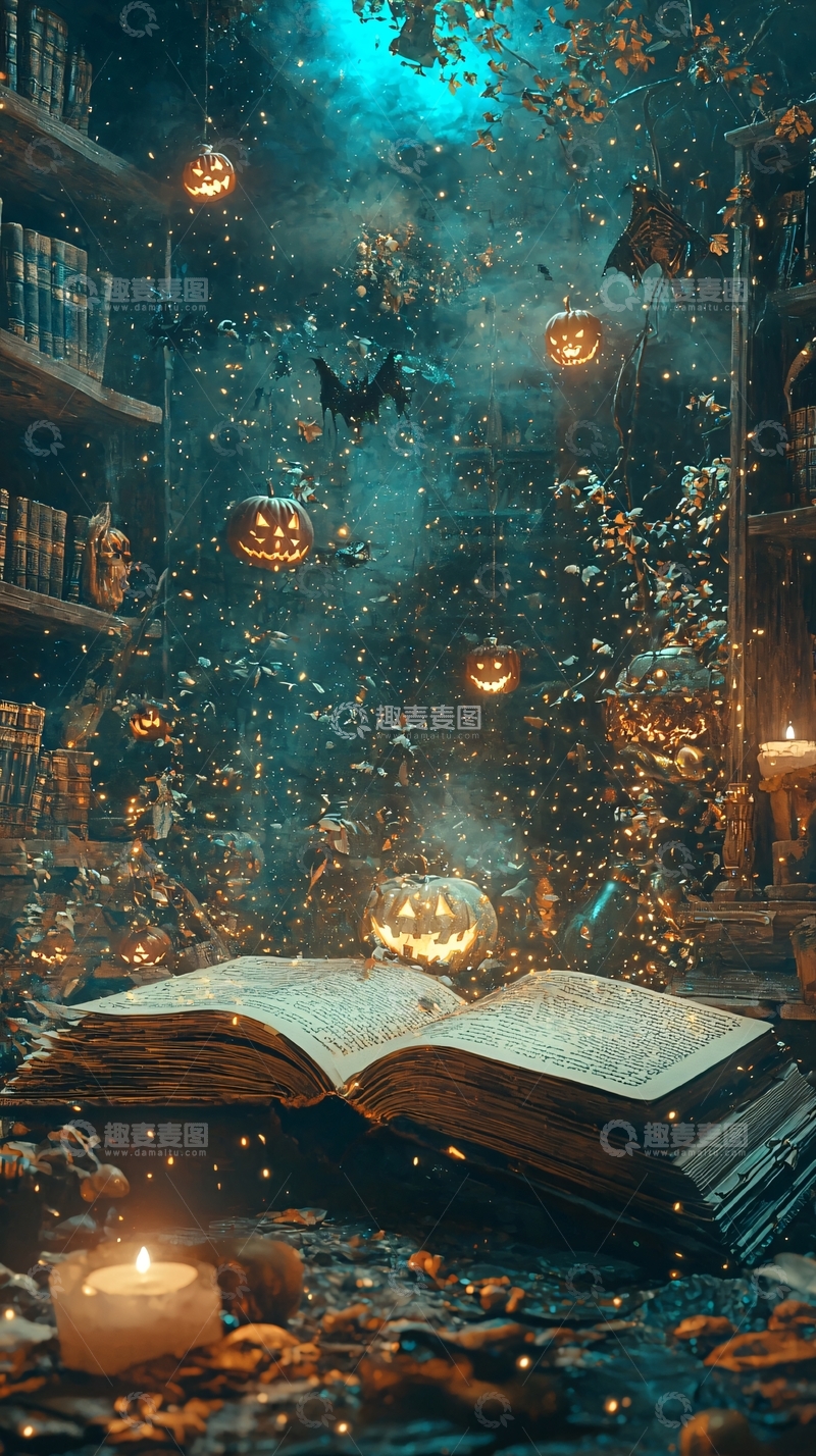 高清大图下载【趣麦麦图】万圣节图书馆夜景