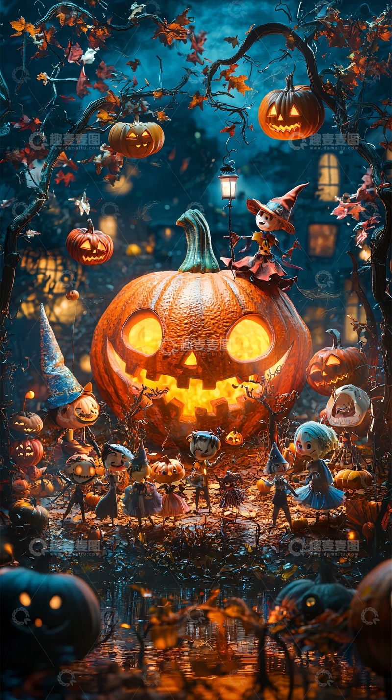 高清大图下载【趣麦麦图】万圣节南瓜灯与小精灵