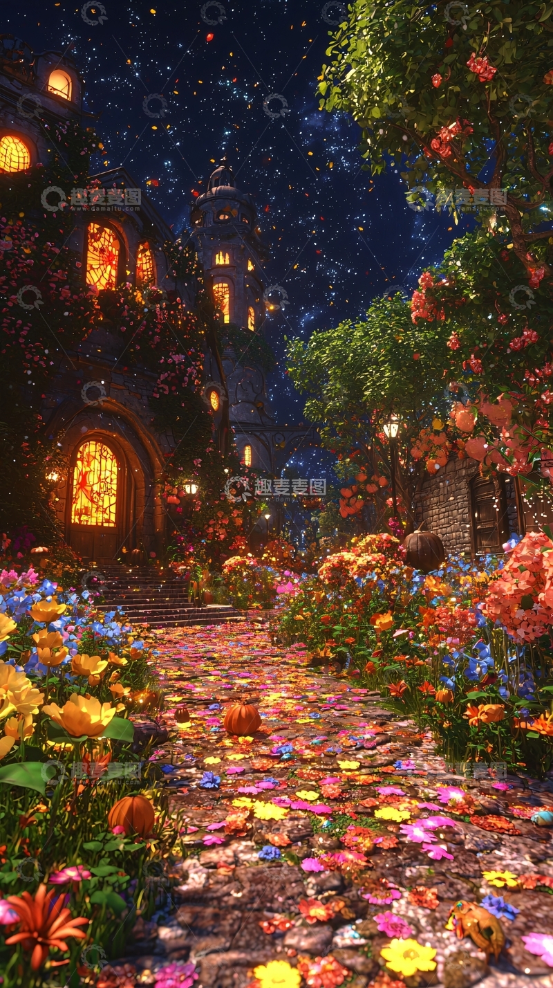 高清大图下载【趣麦麦图】梦幻花园夜景