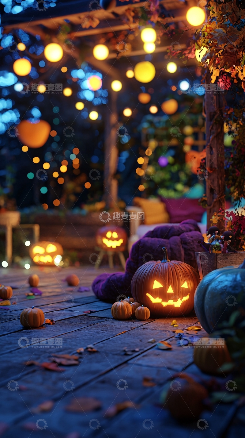 高清大图下载【趣麦麦图】万圣节夜晚南瓜灯装饰场景