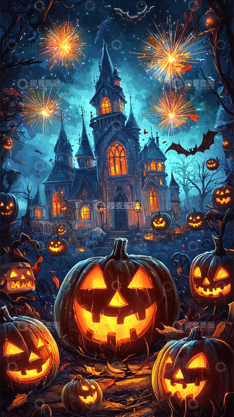 高清大图下载【趣麦麦图】万圣节南瓜城堡夜景