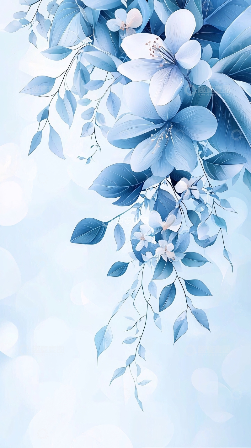 高清大图下载【趣麦麦图】蓝色花卉背景素材