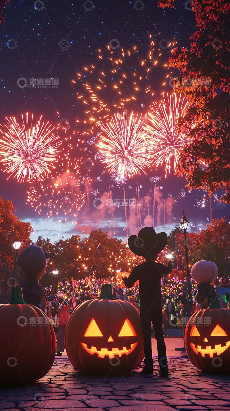 高清大图下载【趣麦麦图】万圣节烟花夜景