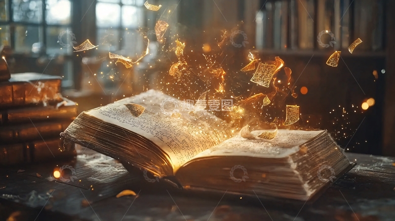 高清大图下载【趣麦麦图】魔法书中的光芒与纸片