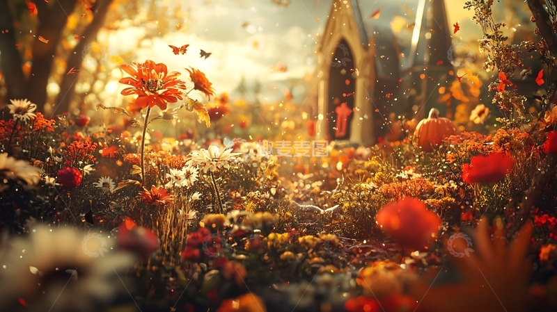 高清大图下载【趣麦麦图】秋日花园与南瓜灯