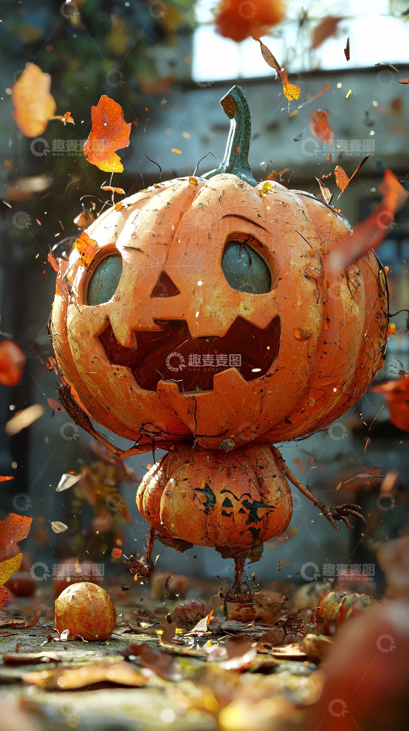 高清大图下载【趣麦麦图】万圣节南瓜灯与落叶