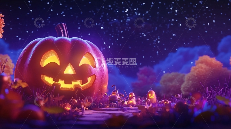 高清大图下载【趣麦麦图】万圣节南瓜夜景