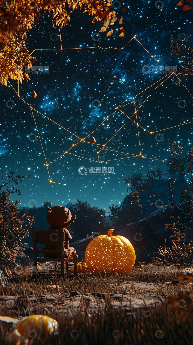 高清大图下载【趣麦麦图】秋夜星空下的南瓜灯