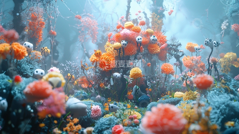 高清大图下载【趣麦麦图】奇幻森林中的神秘生物与花朵