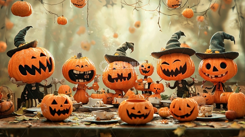 高清大图下载【趣麦麦图】万圣节南瓜聚会场景