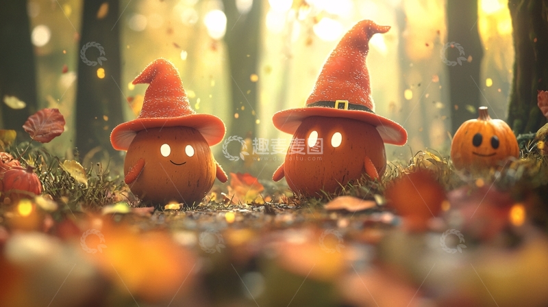 高清大图下载【趣麦麦图】万圣节南瓜森林场景