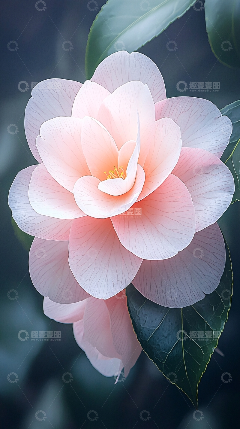 高清大图下载【趣麦麦图】粉色山茶花艺术插画