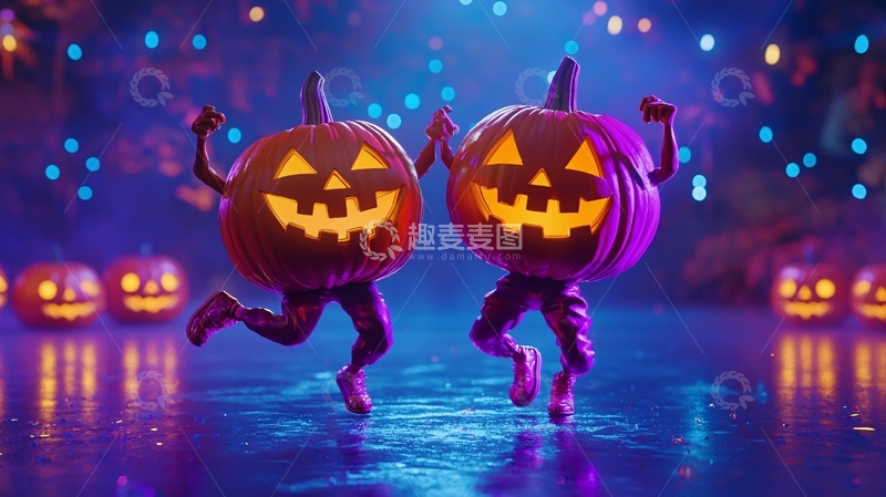 高清大图下载【趣麦麦图】万圣节南瓜人跳舞场景