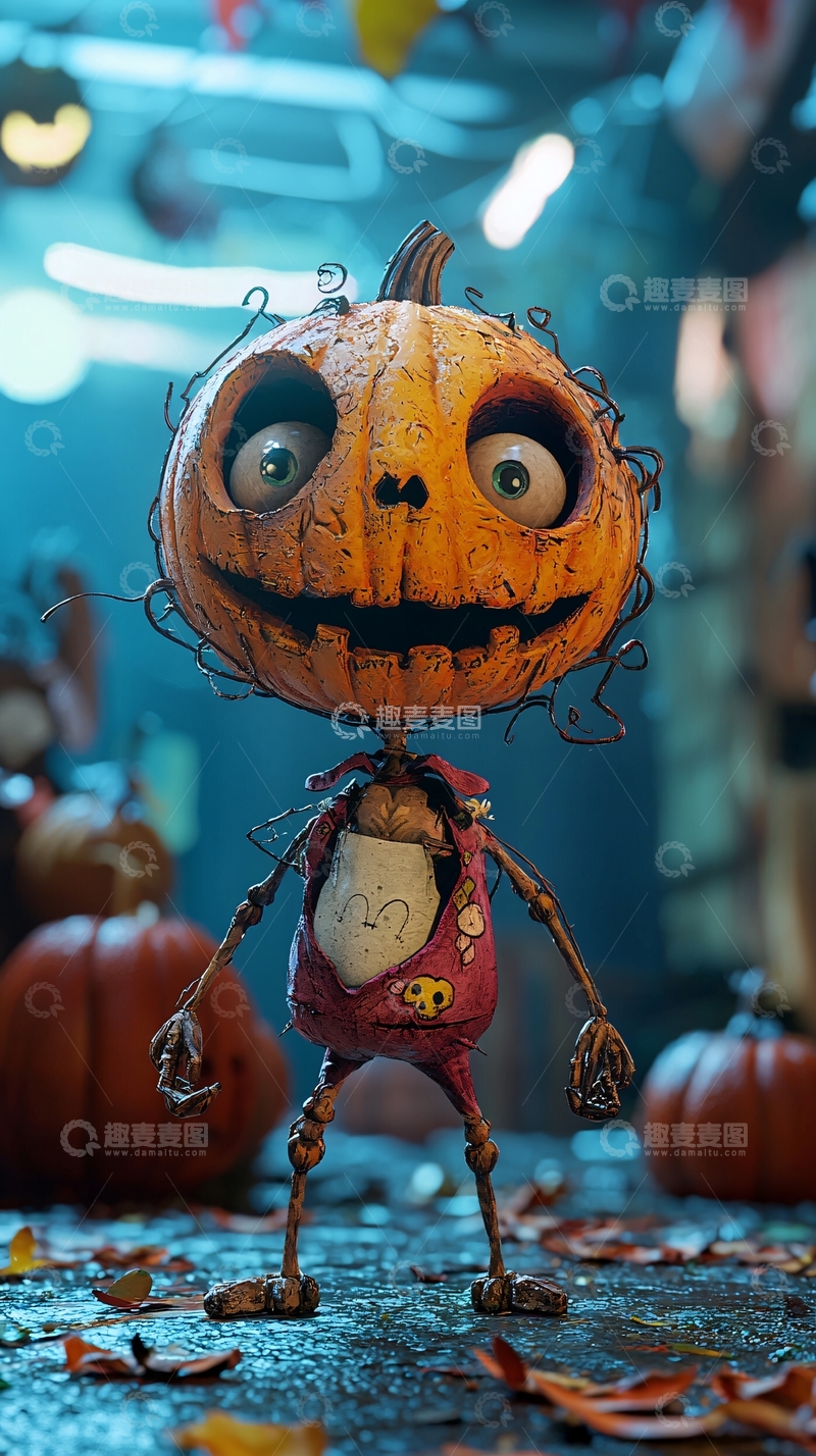 高清大图下载【趣麦麦图】万圣节南瓜灯机器人