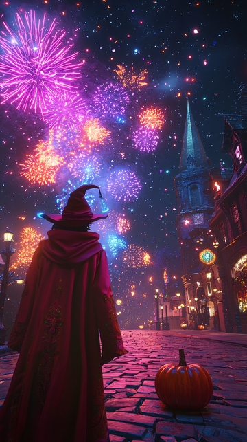 万圣节夜空下的魔法师