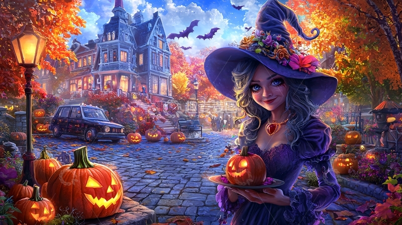 高清大图下载【趣麦麦图】万圣节南瓜女巫装扮场景