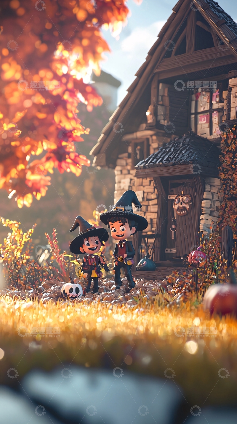 高清大图下载【趣麦麦图】万圣节主题卡通人物与南瓜灯