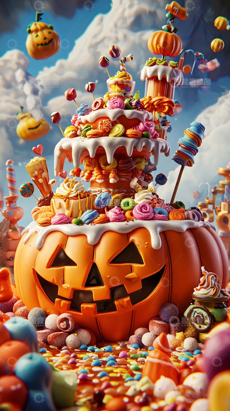 高清大图下载【趣麦麦图】万圣节糖果南瓜蛋糕
