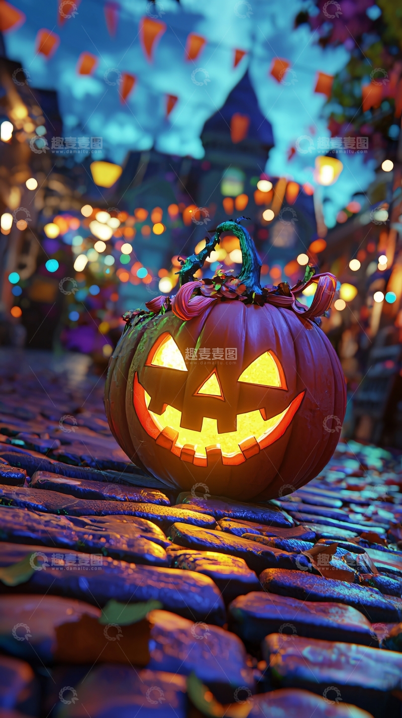 高清大图下载【趣麦麦图】万圣节南瓜灯夜景