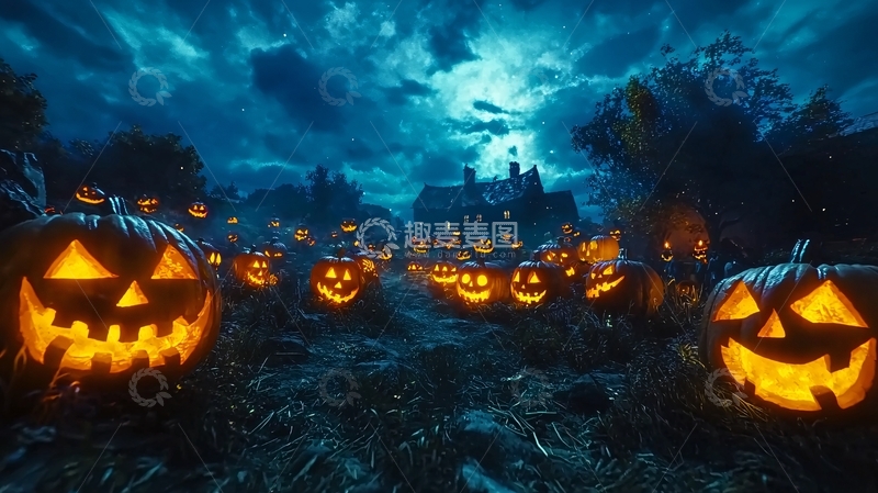 高清大图下载【趣麦麦图】万圣节南瓜灯夜景