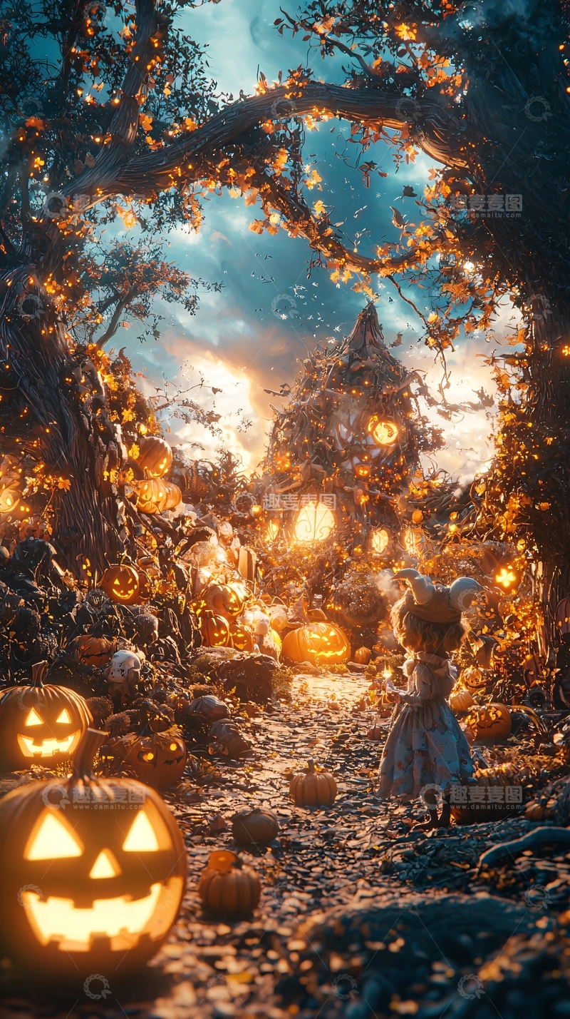 高清大图下载【趣麦麦图】万圣节南瓜森林小径