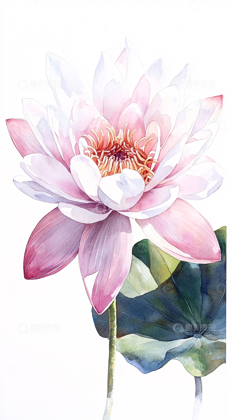 高清大图下载【趣麦麦图】粉红莲花水彩画艺术插图