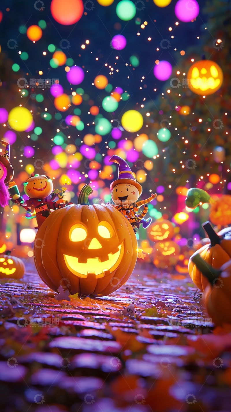 高清大图下载【趣麦麦图】万圣节南瓜灯夜景