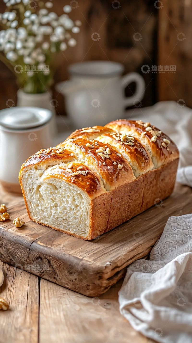 高清大图下载【趣麦麦图】金黄坚果面包与咖啡的温馨早餐