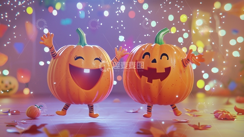 高清大图下载【趣麦麦图】万圣节南瓜灯跳舞庆祝
