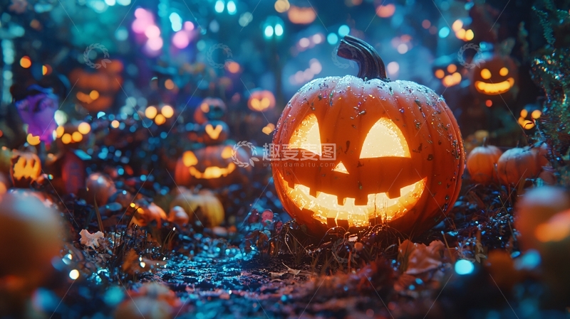 高清大图下载【趣麦麦图】万圣节南瓜灯夜景
