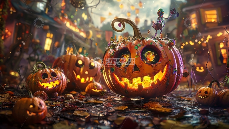 高清大图下载【趣麦麦图】万圣节南瓜灯夜景