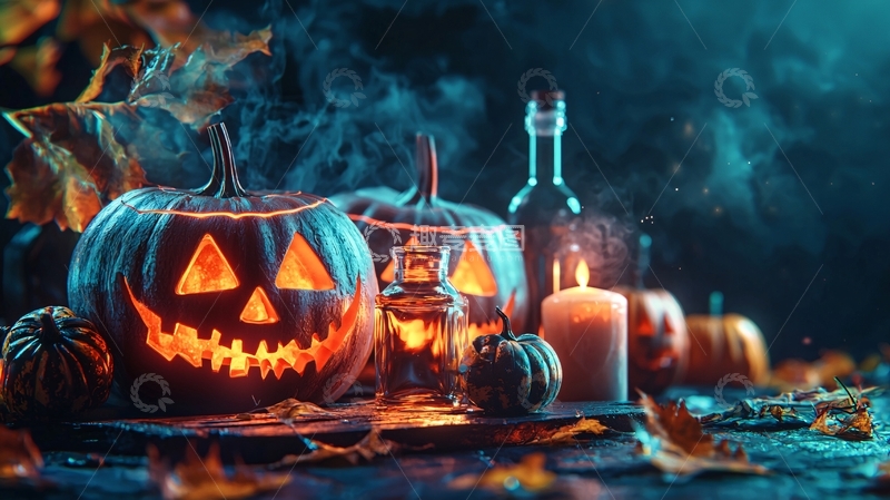 高清大图下载【趣麦麦图】万圣节南瓜与蜡烛场景