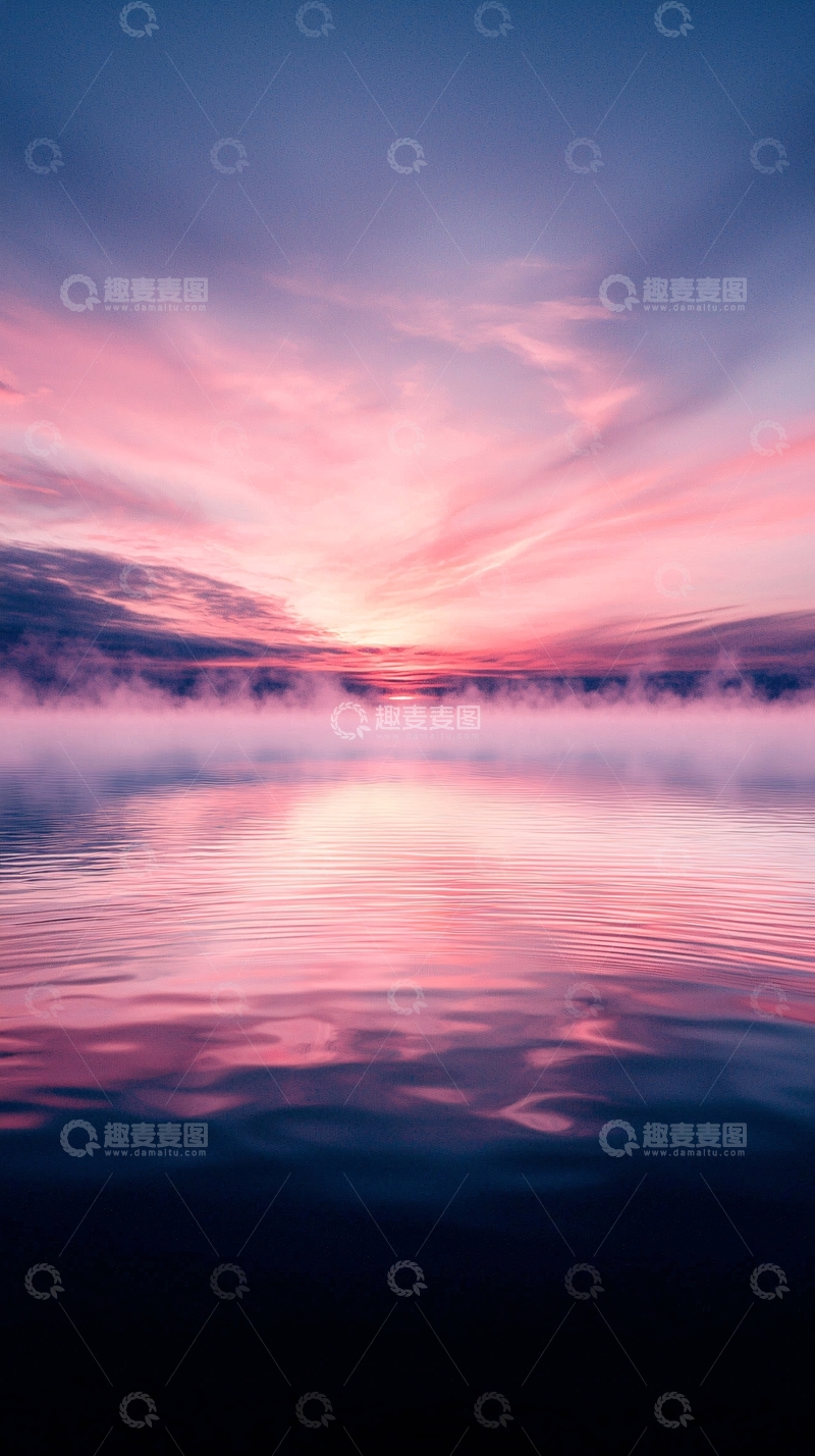 高清大图下载【趣麦麦图】日落湖面宁静之美