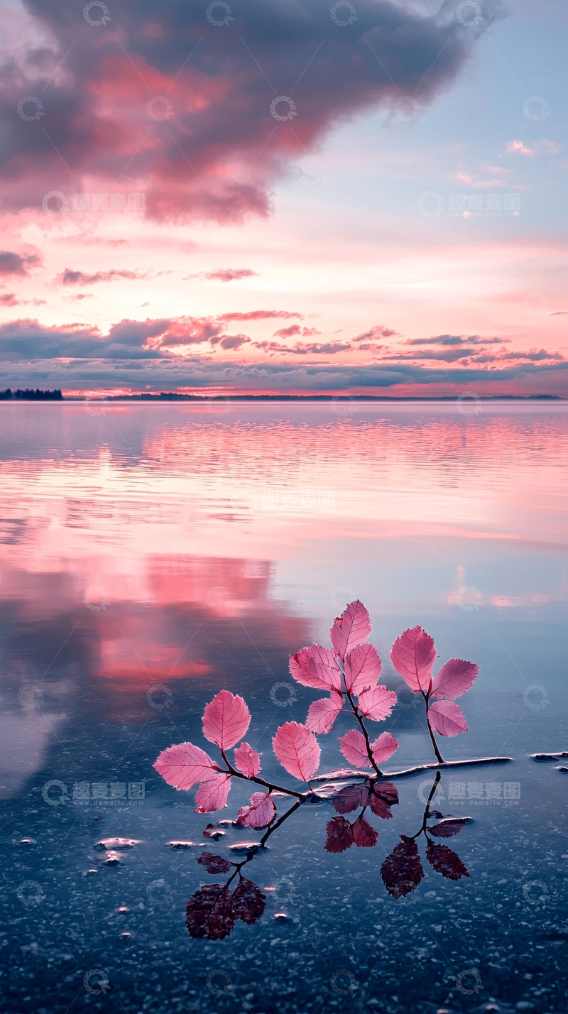 高清大图下载【趣麦麦图】秋日湖畔夕阳美景