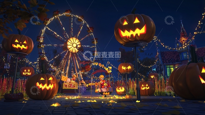 高清大图下载【趣麦麦图】万圣节游乐园夜景