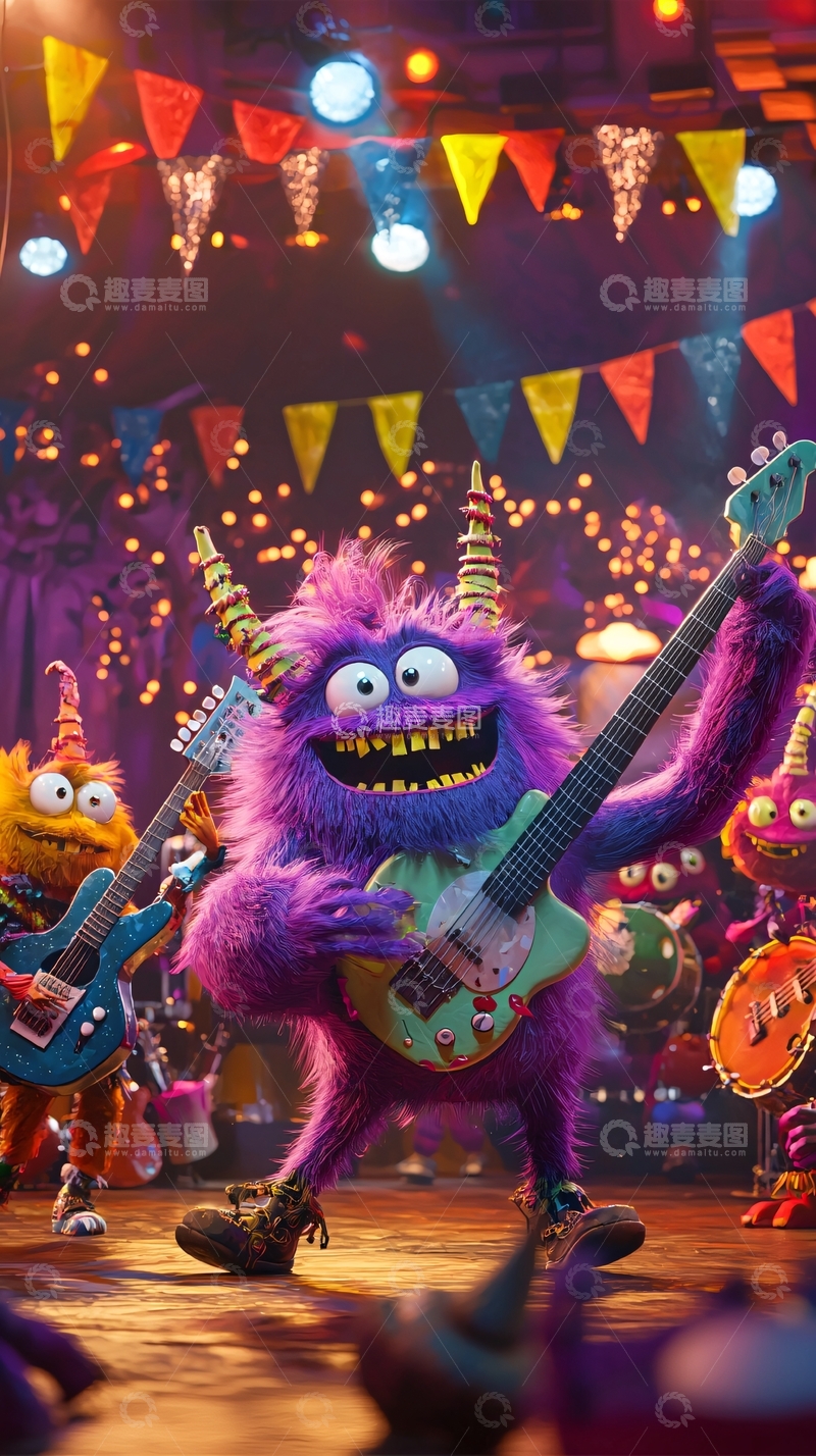 高清大图下载【趣麦麦图】紫色毛怪乐队演唱会现场