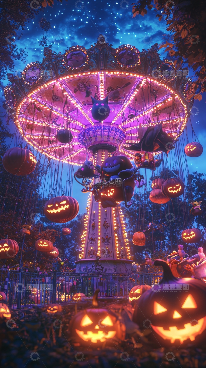 高清大图下载【趣麦麦图】万圣节主题游乐园夜景