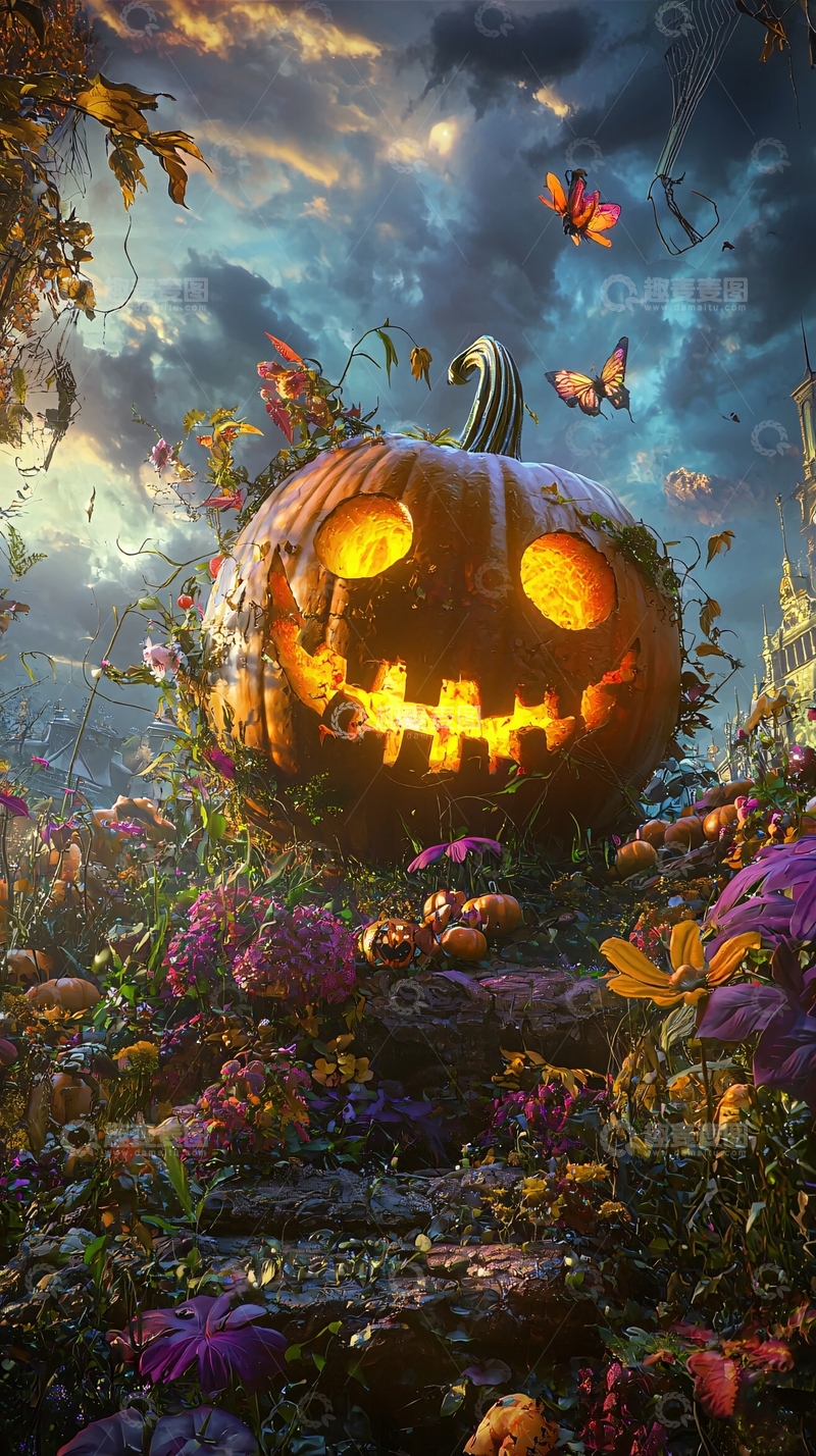 高清大图下载【趣麦麦图】万圣节南瓜灯与奇幻花园