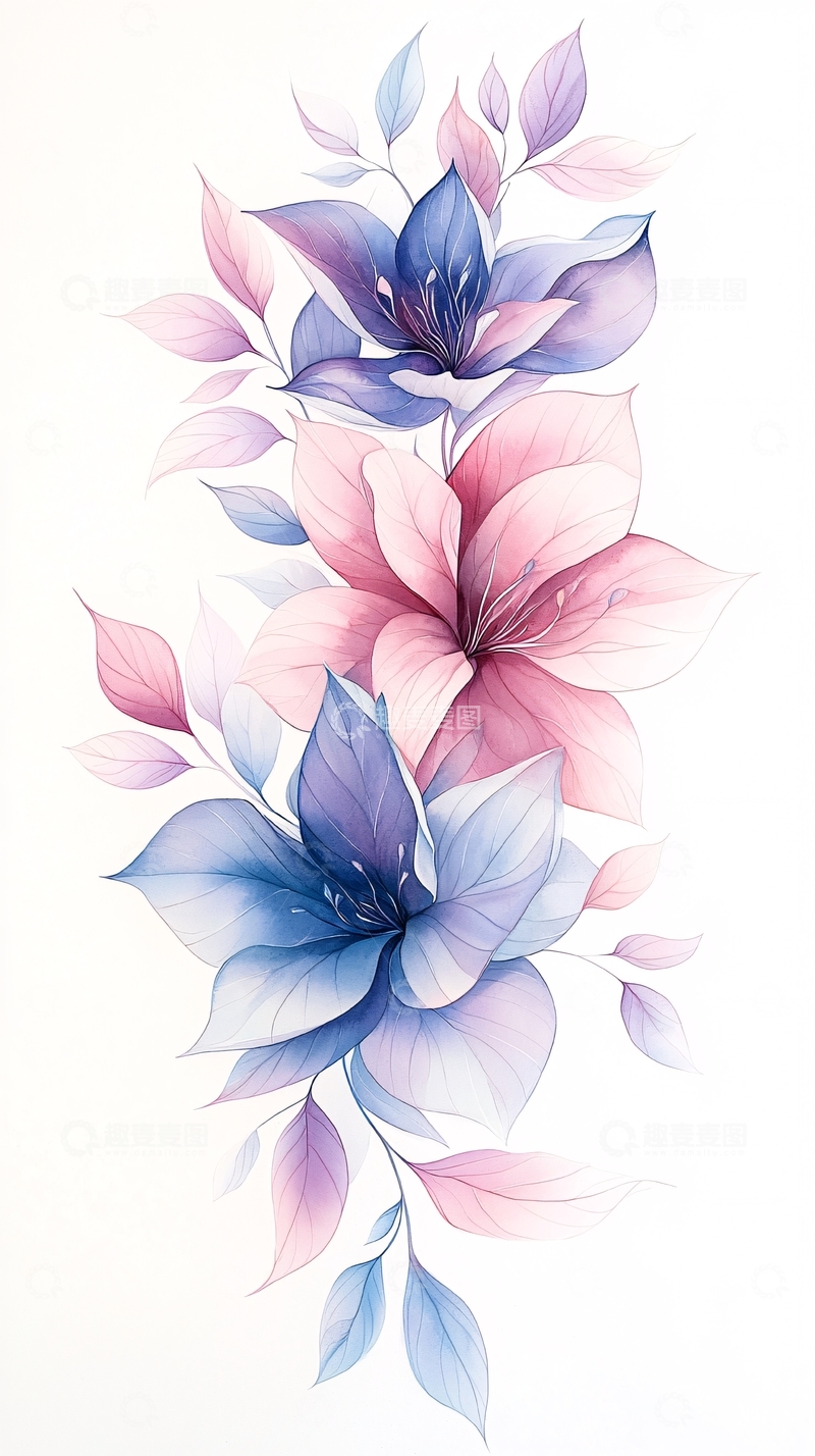 高清大图下载【趣麦麦图】梦幻花卉插画素材