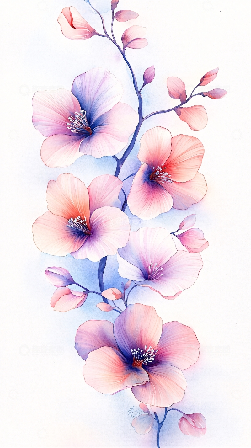 高清大图下载【趣麦麦图】粉色花朵手绘插画素材