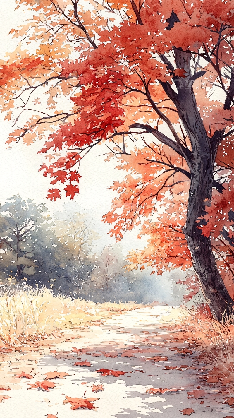 高清大图下载【趣麦麦图】秋日落叶小径