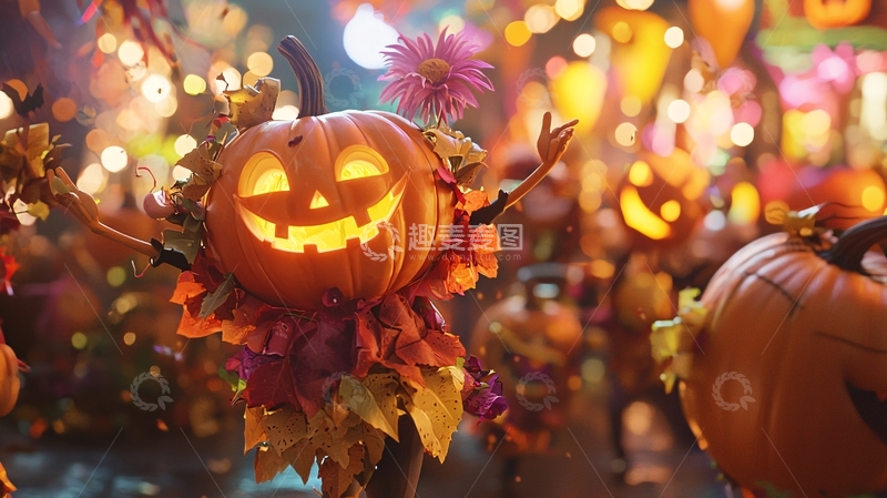 高清大图下载【趣麦麦图】万圣节南瓜灯与彩灯背景