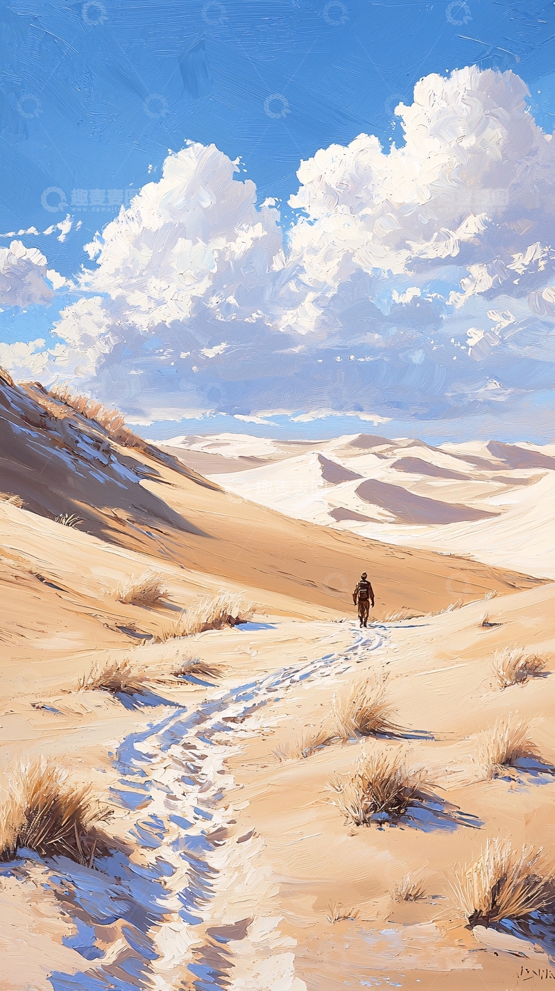 高清大图下载【趣麦麦图】沙漠徒步探险风景画