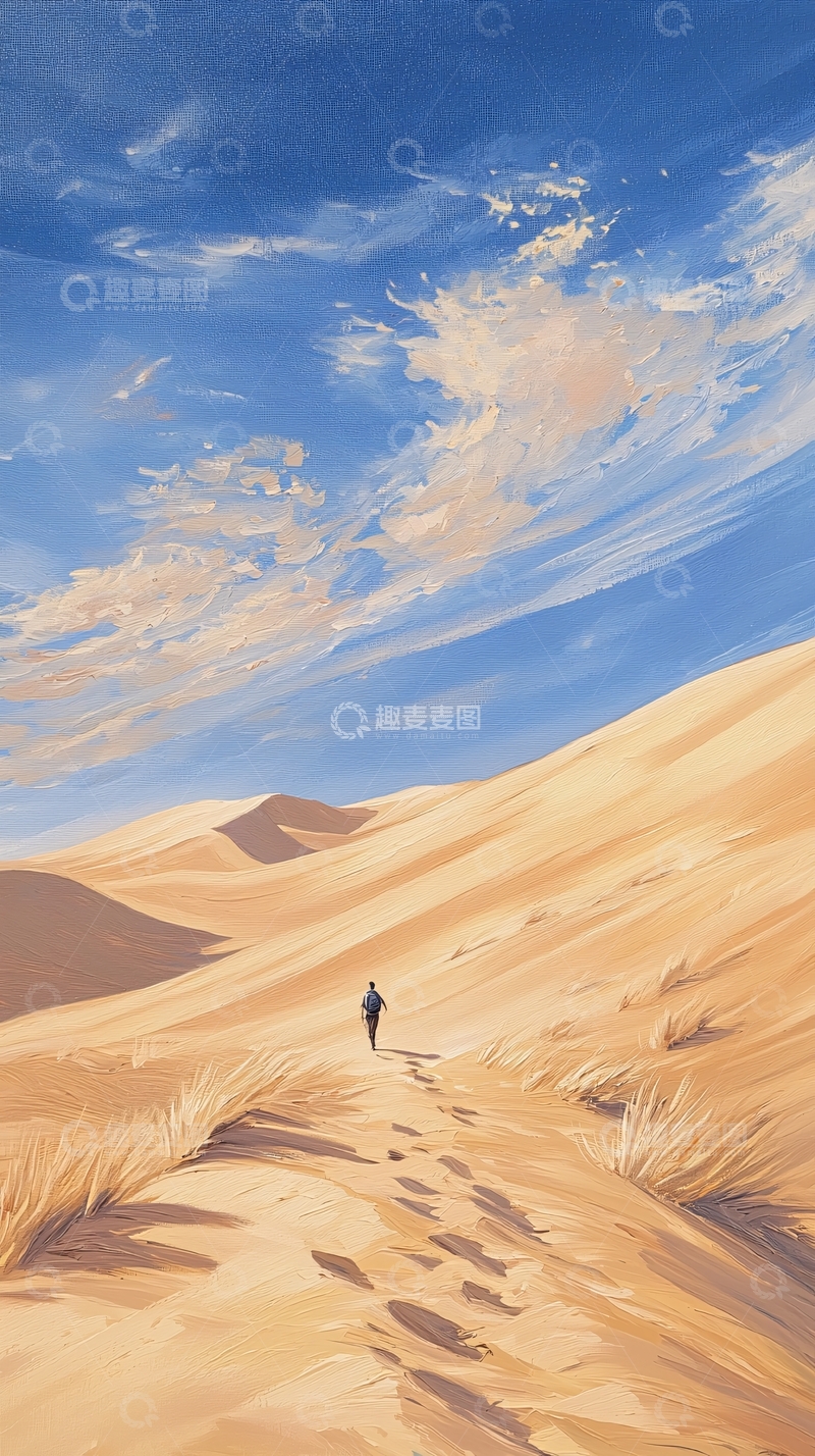 高清大图下载【趣麦麦图】沙漠行走的孤独背影
