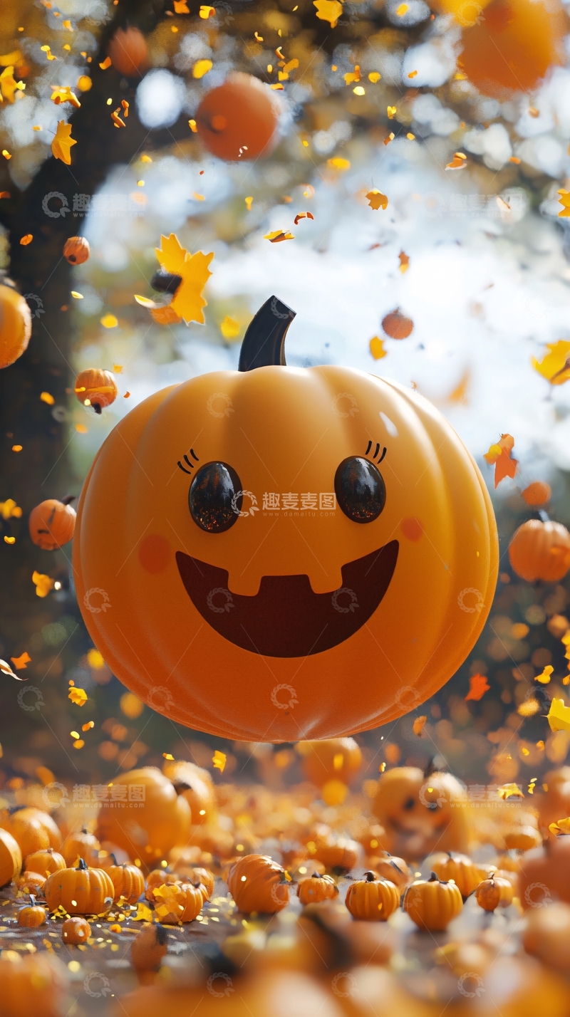 高清大图下载【趣麦麦图】万圣节南瓜灯与落叶