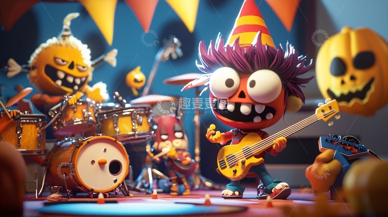 高清大图下载【趣麦麦图】万圣节乐队卡通人物演唱会