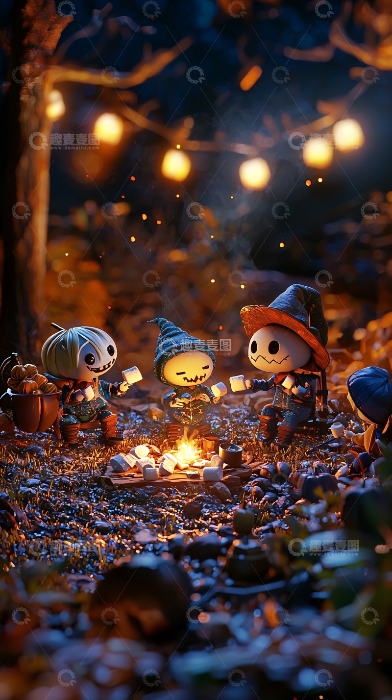 高清大图下载【趣麦麦图】万圣节森林篝火聚会
