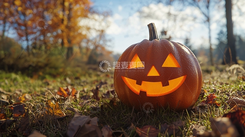 高清大图下载【趣麦麦图】秋日南瓜灯与落叶