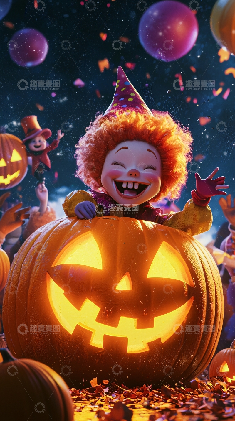 高清大图下载【趣麦麦图】万圣节南瓜灯与小丑